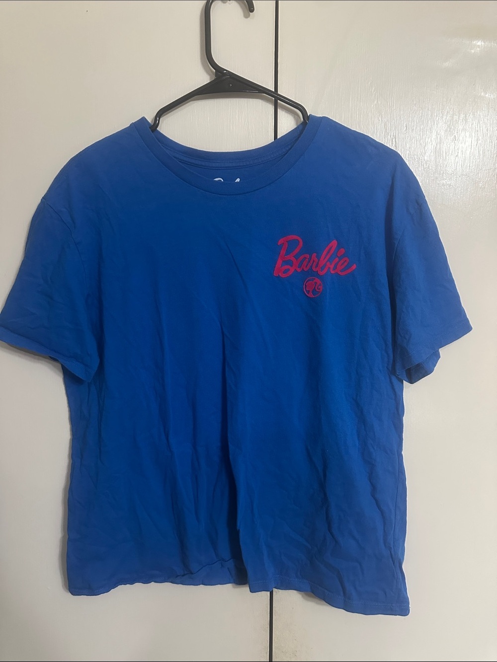 Barbie Blue Tee with Pink Script Chest Logo